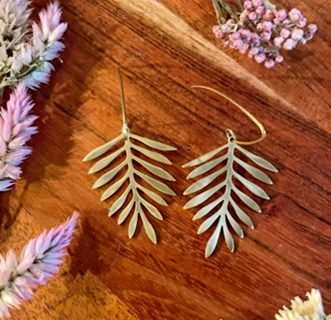 Small Brass Fern Earrings