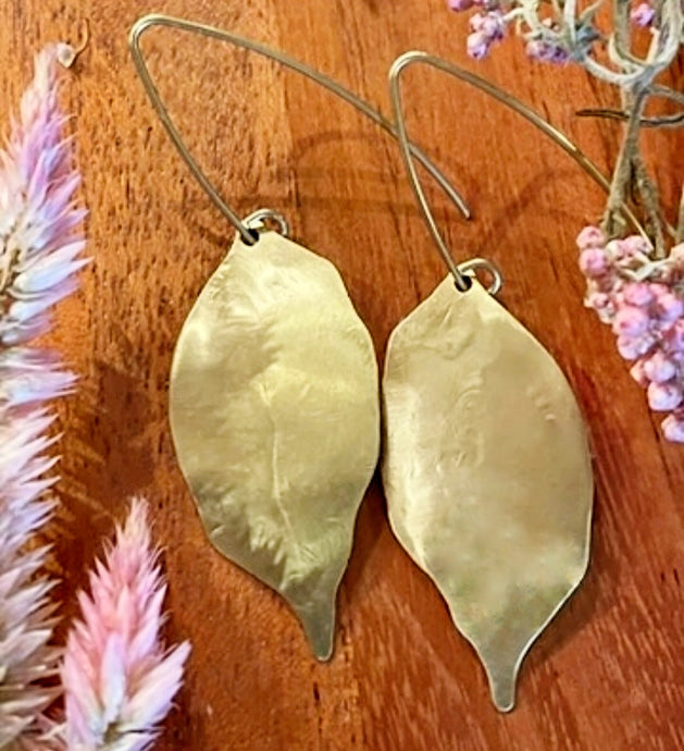 Hammered Brass Fall Leaves Goddess Earrings